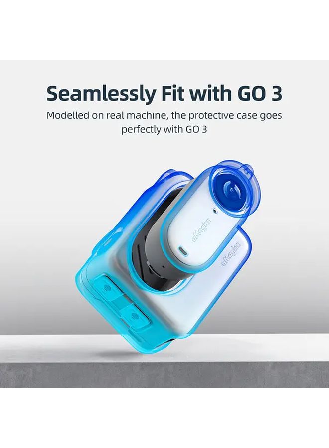 Blue Silicone Protective Case Cover With Lens Cap And Lanyard For GO3 Sports Camera - Image 3