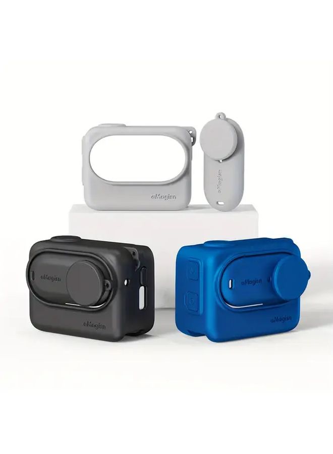 Blue Silicone Protective Case Cover With Lens Cap And Lanyard For GO3 Sports Camera - Image 1