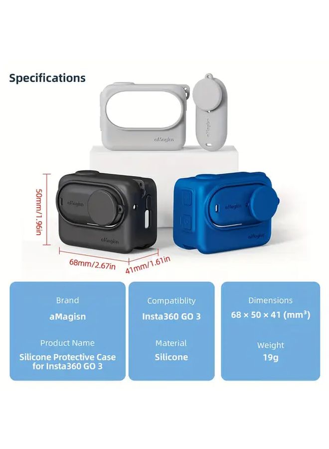 Blue Silicone Protective Case Cover With Lens Cap And Lanyard For GO3 Sports Camera - Image 2
