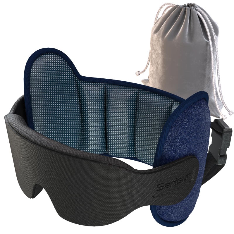 SARISUN Travel Pillow Upgrade Airplane Pillow for Long Flight 360 Support Headrest Travel Neck Pillow Eye Masks for Sleep Compact Airplane Travel Essentials Stop Bobblehead Mottled Blue