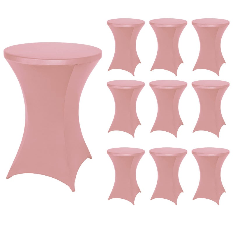 FestiCorp 10 Pack Spandex Cocktail Table Covers Fitted Clothes Elastic Round Table Cover Stretch Tablecloth for Party Bar Wedding Birthday Banquet Pink 3032 Diameter x 4043 Height