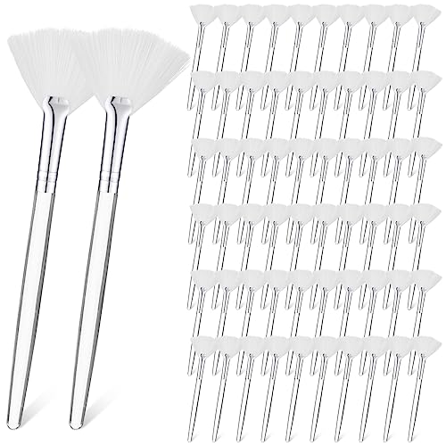 Sieral 60 Pcs Fan Facial Brushes Fan Mask Soft Facial Applicator Brushes Acid Brush Cosmetic Makeup Blush Applicator Tools for Esthetician Eyeshadow Peel Mud CreamWhite - Image 1