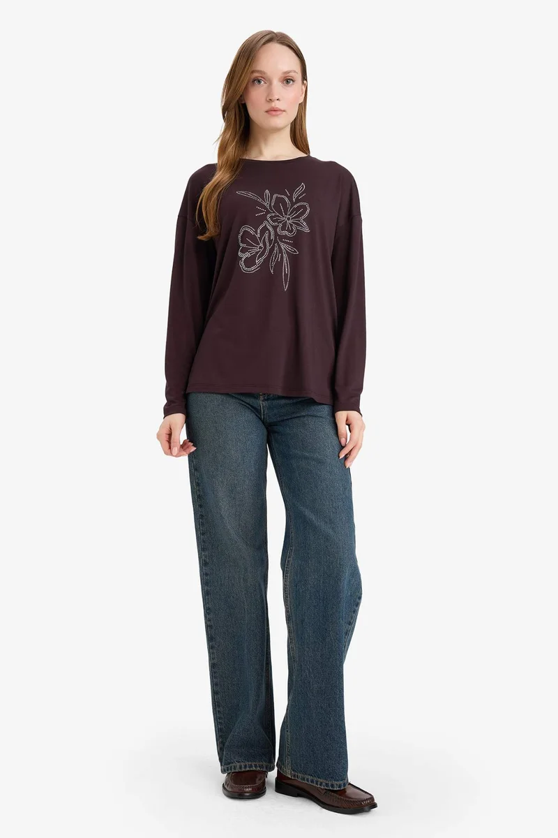 ديفاكتو Relax Fit Crew Neck Long Sleeve T-Shirt