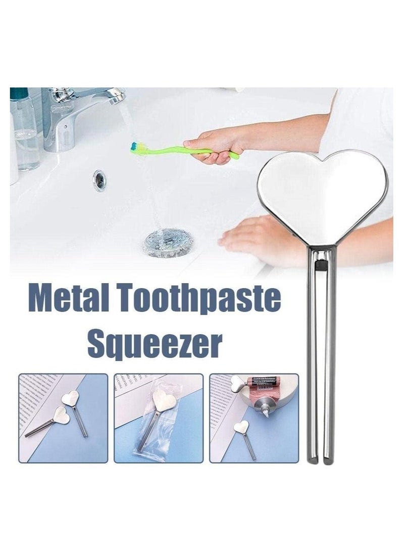 Generic 2 pcs Silver Metal Manual Toothpaste Squeezer Heart Stainless Steel Dispenser Tube Squeezer Hand Cream Tube Key Roller Set Bathroom Accessories Daily Living Tube Squeezing Aids  - Image 2