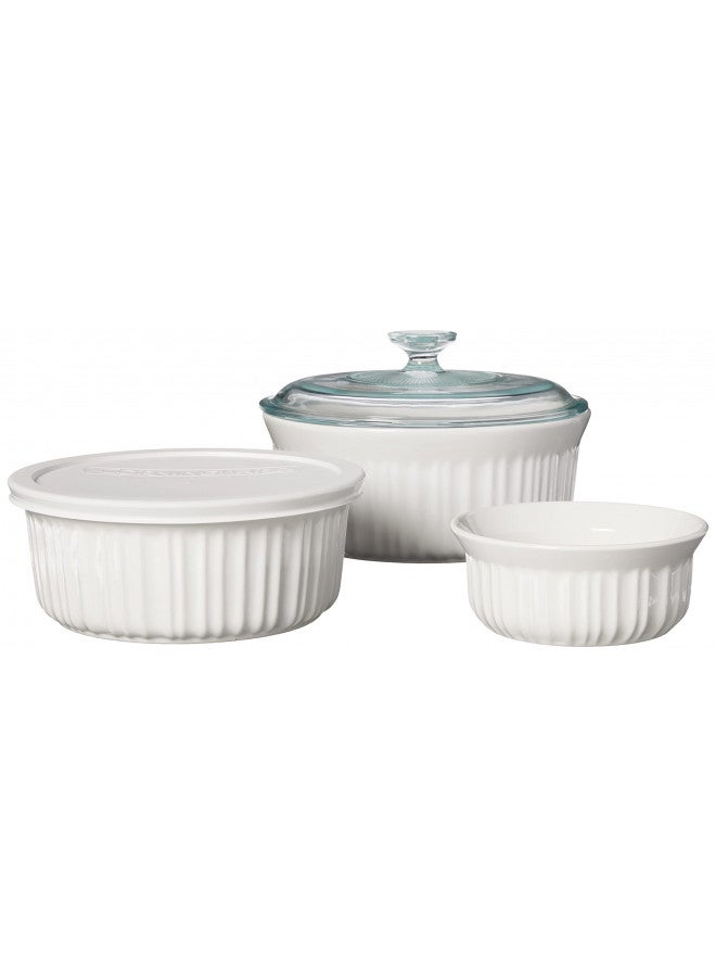 Corningware طقم أواني الخبز السيراميكية كورنينغ وير الفرنسية البيضاء 7 قطع مع أغطية، مقاومة للتشقق والرقائق، صينية خبز من الحجر، آمنة للاستخدام في الميكروويف، وغسالة الصحون، والفرن، والفريزر، والثلاجة - Image 2