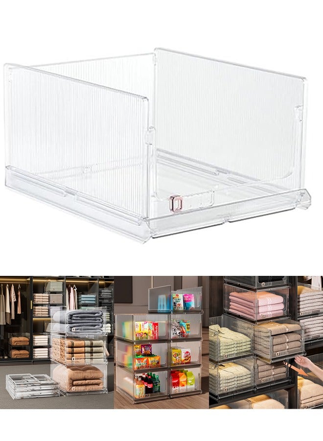 Drawer Organizer Transparent Stackable Plastic Storage Basket Foldable Closet Organizer Storage Bins Drawer Shelf Storage Container For Wardrobe Cupboard Office Kitchen Bathroom (Large)