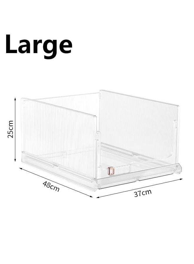 Drawer Organizer Transparent Stackable Plastic Storage Basket Foldable Closet Organizer Storage Bins Drawer Shelf Storage Container For Wardrobe Cupboard Office Kitchen Bathroom (Large) - Image 2