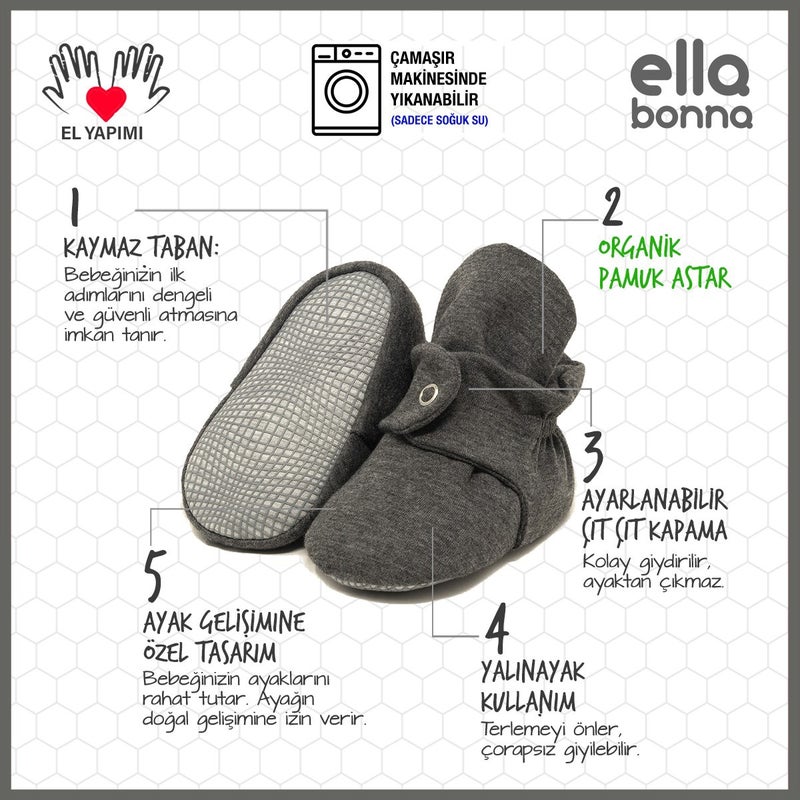 Ella Bonna Organic Cotton Baby Booties, Anti-Slip Sole, Cotton Newborn Slippers Home Nursery Shoes  - Image 5