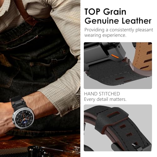 WINGLE Leather Band for Galaxy Watch 8/8 Classic Band Samsung Galaxy Watch 8 Bands Men 46mm 44mm 40mm Rugged Top Grain Genuine Leather Strap Metal Connector Armor Classy Casual Business Bands, Black - Image 5