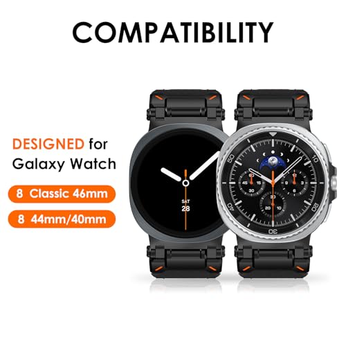 WINGLE Leather Band for Galaxy Watch 8/8 Classic Band Samsung Galaxy Watch 8 Bands Men 46mm 44mm 40mm Rugged Top Grain Genuine Leather Strap Metal Connector Armor Classy Casual Business Bands, Black - Image 2