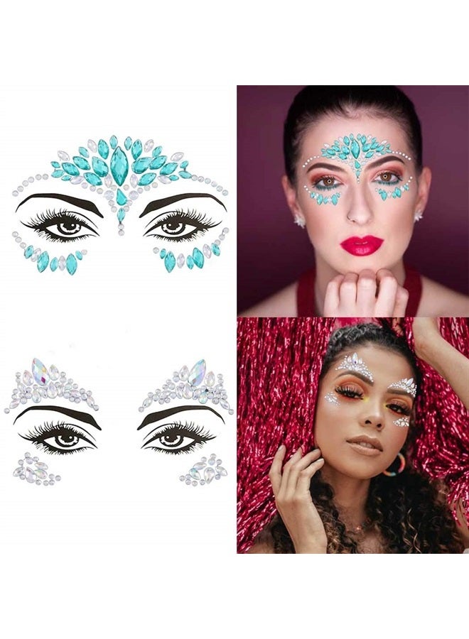 Aularso Rhinestone Face Gems Mermaid Face Jewels Rave Party Crystal Body Eyes Jewel Temporary Halloween Face Stickers for Women and Girls 2PCS - Image 1