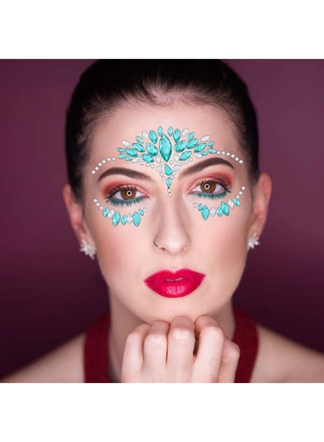 Aularso Rhinestone Face Gems Mermaid Face Jewels Rave Party Crystal Body Eyes Jewel Temporary Halloween Face Stickers for Women and Girls 2PCS - Image 3
