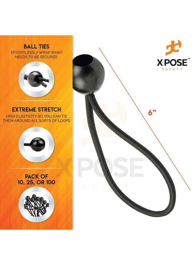 xpose safety Bungee Ball Cords 6" 10 Pack Heavy Duty Black Stretch Rope with Ball Ties for Canopies, Tarps, Walls, Cable Organization - Image 3