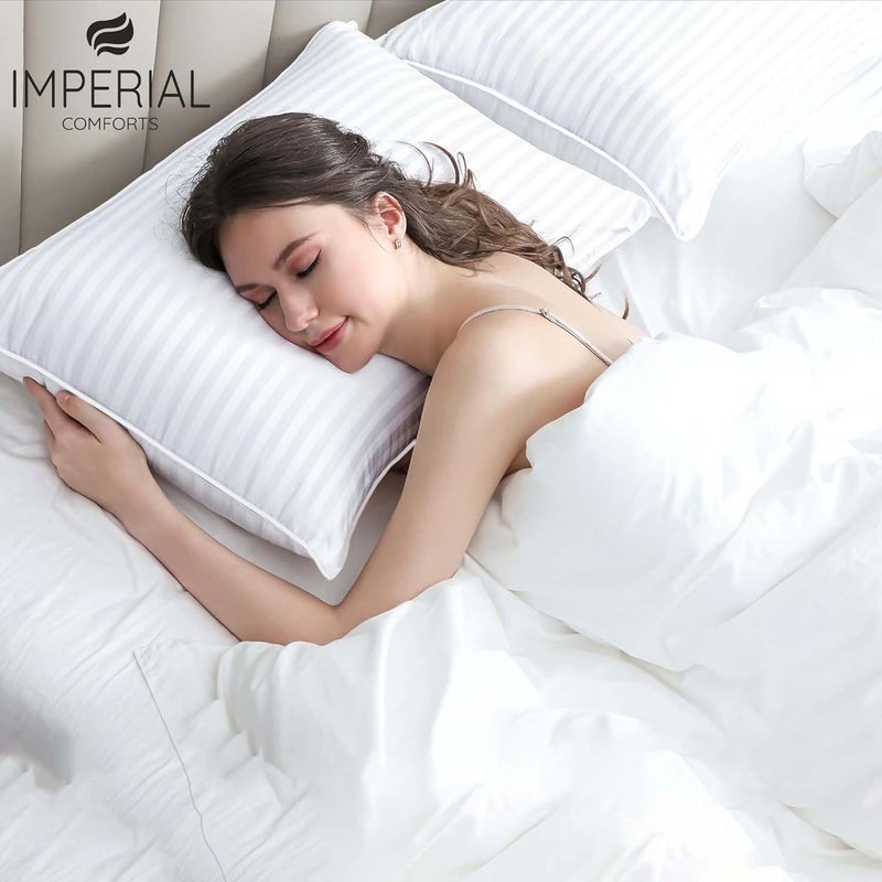 Imperial Comforts® Premium Luxury Hotel Quality Pillow for Sleeping  Cooling Down Alternative Stripe Cover for Side Back and Stomach Sleepers Queen Pack of 2 - Image 5