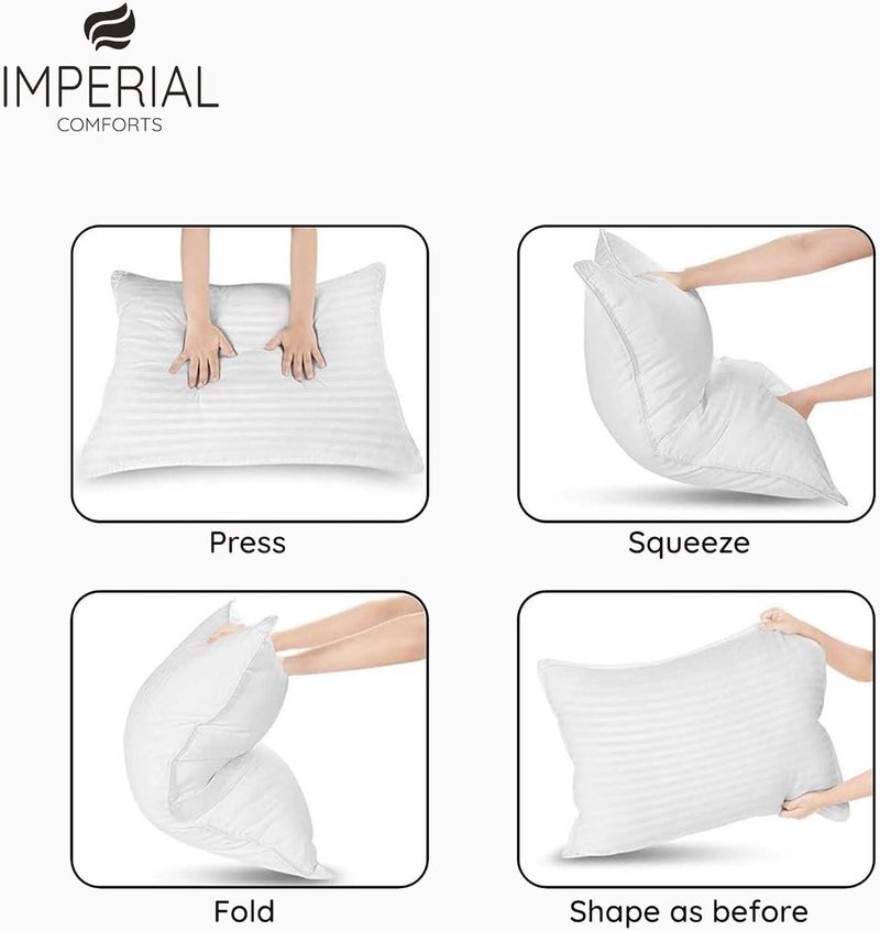 Imperial Comforts® Premium Luxury Hotel Quality Pillow for Sleeping  Cooling Down Alternative Stripe Cover for Side Back and Stomach Sleepers Queen Pack of 2 - Image 2