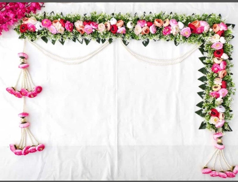 Sellplus Beautiful Artifical Flower Leaf Beads India Door Hanging Decorative Toran Bandhanwar for Home Decoration for Main Door Wedding Parties