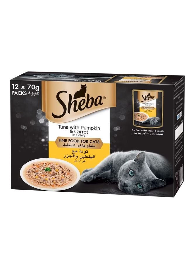 Sheba طعام فاخر للقطط تونة مع قرع وجزر في صلصة طعام رطب للقطط