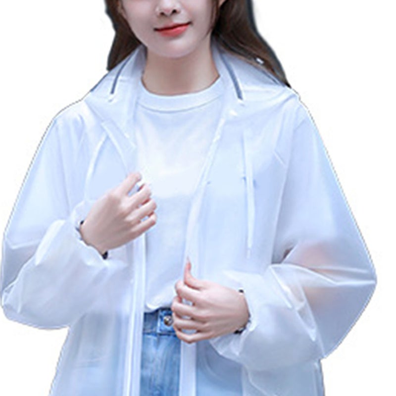 Adults Rain Ponchos Hood Drawstring Zipper Reusable Waterproof EVA Adults Raincoat with Gloves Clear White L - Image 5
