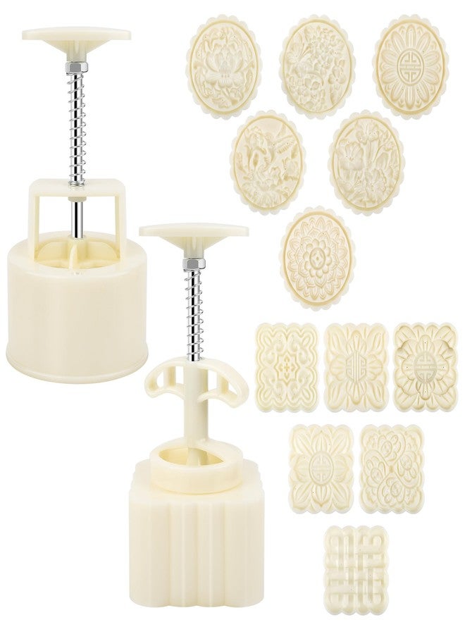 Luxiv Moon Cake Mould, Luxiv 12 PCS Pattern Hand-Pressure Mooncake Molds for Mid-Autumn DIY Pastry Tool 2 Sets with 6pcs Round Flower Mooncake Mode and 6 Pcs Square Pattern Mooncake Mould (White, 200g) - Image 1