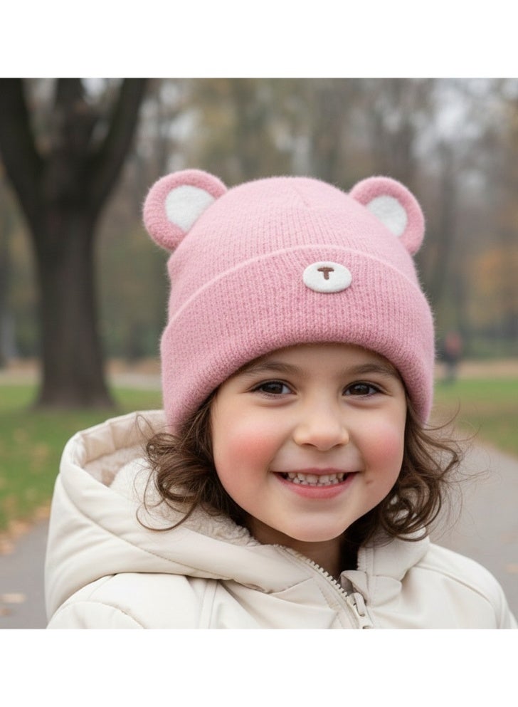 zoba Cute Bear Winter Ice Cap for Kids – Soft Wool Hat with Fluttering Ears – Warm and Lightweight – Suitable for Girls and Boys – Stylish Pink Color – Perfect for Cold Weather - Image 4