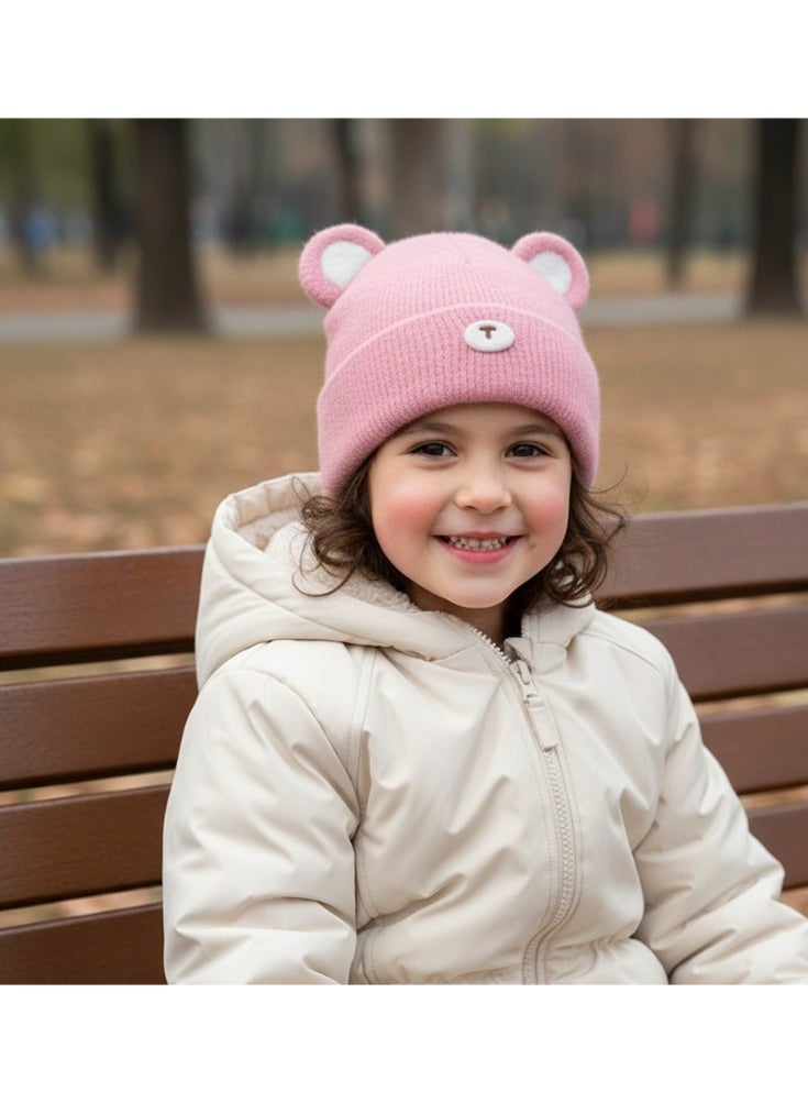 zoba Cute Bear Winter Ice Cap for Kids – Soft Wool Hat with Fluttering Ears – Warm and Lightweight – Suitable for Girls and Boys – Stylish Pink Color – Perfect for Cold Weather - Image 1