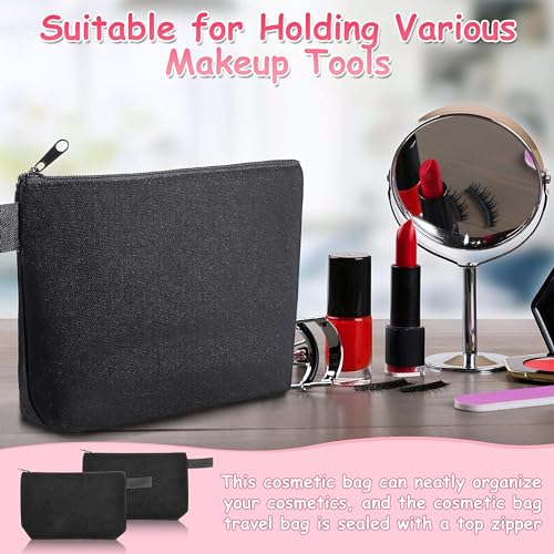 Metsi 12 Pieces Canvas Makeup Bags with Zipper | Plain Cosmetic Pouch for DIY Customization | Travel Toiletry Stationery Makeup Cosmetic Organizer for Women Girls - Dark Black - Image 4