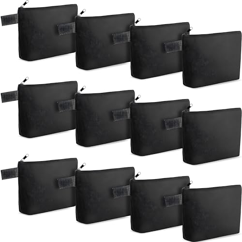 Metsi 12 Pieces Canvas Makeup Bags with Zipper | Plain Cosmetic Pouch for DIY Customization | Travel Toiletry Stationery Makeup Cosmetic Organizer for Women Girls - Dark Black - Image 1