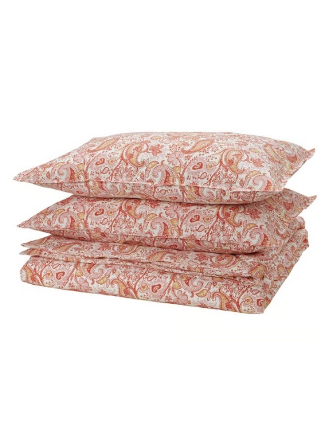 غطاء لحاف و2 غطاء وسادة، وردي/أبيض، 240×220/50×80 سم - Image 1