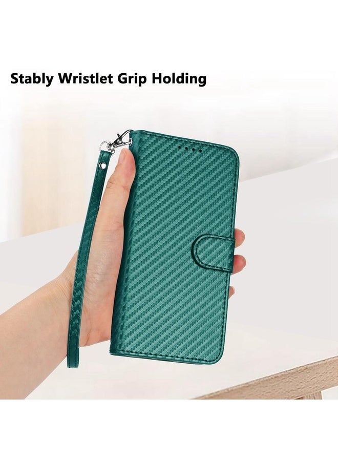 Case Cover For Samsung Galaxy Xcover6 Pro YX0070 Carbon Fiber Buckle Leather Phone Case with Lanyard(Dark Green)