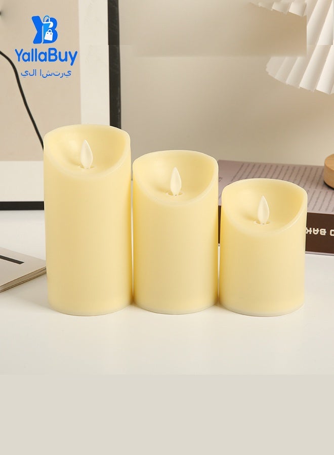YallaBuy 3 PCS Flameless LED Candles - Battery Operated Pillar Candles with Safe Flameless Design, Ivory Wax Realistic Design with Flickering Effect for Home, Holiday, and Wedding Decoration - Image 1