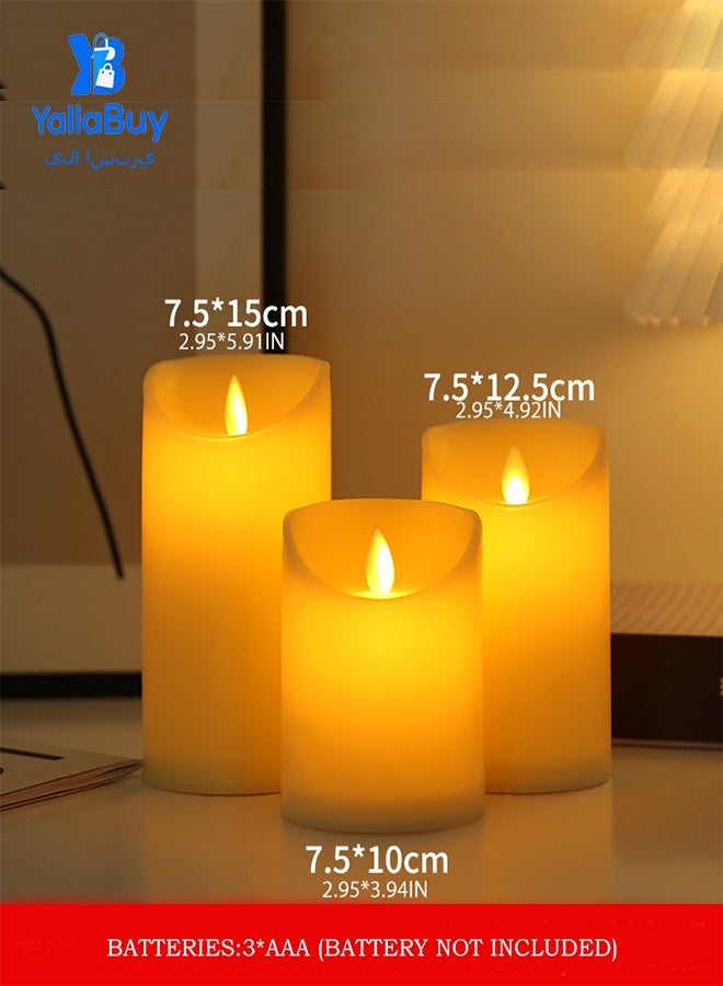 YallaBuy 3 PCS Flameless LED Candles - Battery Operated Pillar Candles with Safe Flameless Design, Ivory Wax Realistic Design with Flickering Effect for Home, Holiday, and Wedding Decoration - Image 2