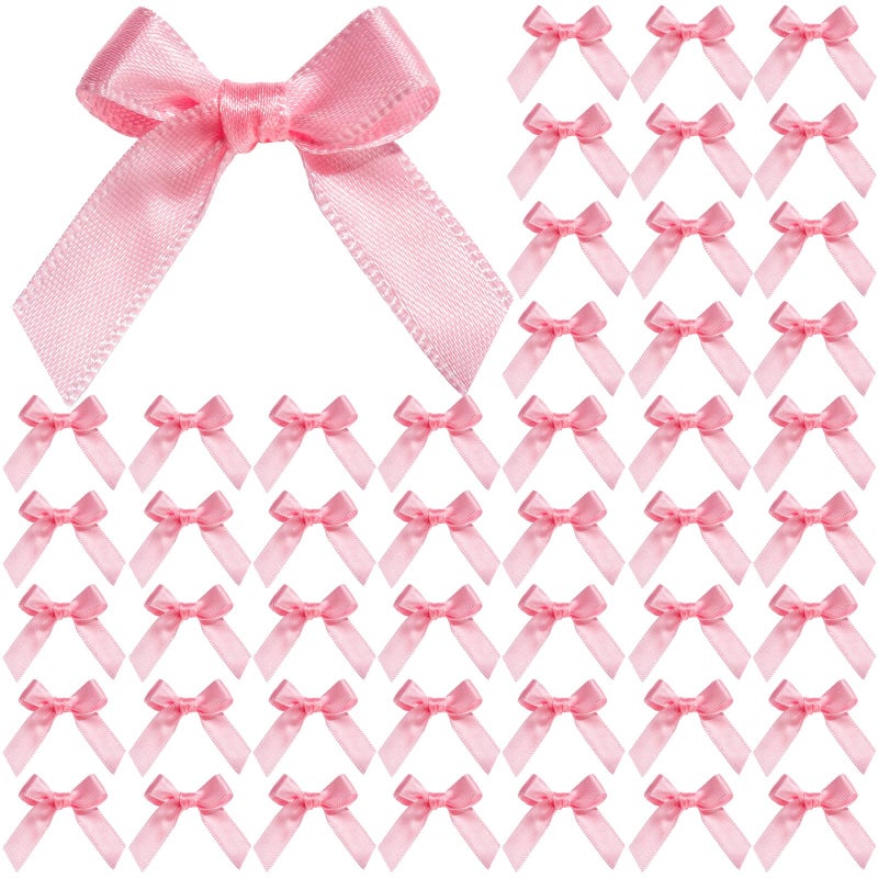 YGDZ Mini Pink Bows - 50 PCS, Satin Fabric Ribbons for Crafts, Tiny Bows for Wedding Party Favors, Gift Box Decorations - Image 1