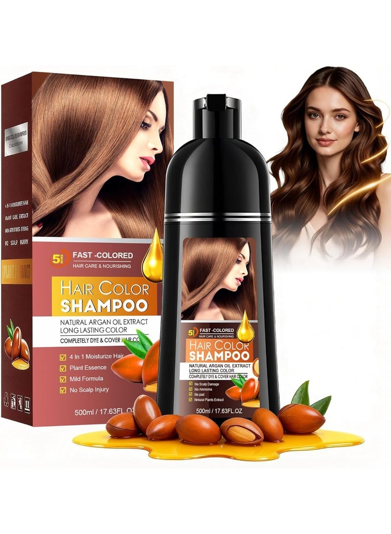 SADOER Brown Hair Dye Shampoo 3 in 1, 500ml Hair Colour Brown Hair Dye Shampoo for Men and Women, Hair Color Shampoo Against Grey Hair, Instant Hair Dye Shampoo, Chestnut Brown - Image 1