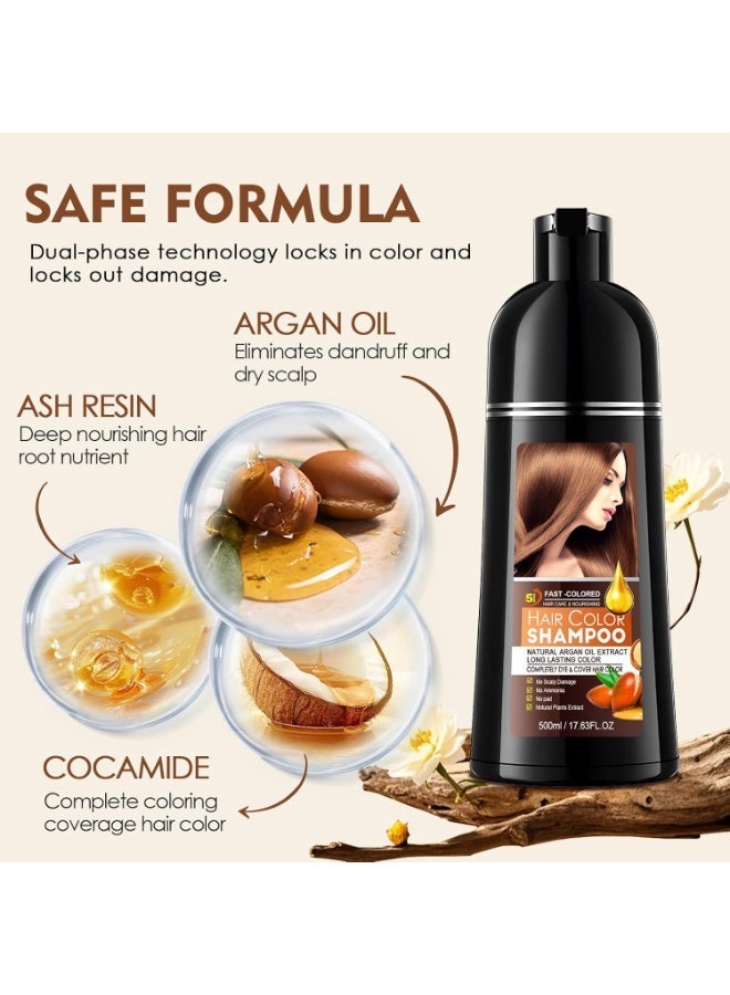 SADOER Brown Hair Dye Shampoo 3 in 1, 500ml Hair Colour Brown Hair Dye Shampoo for Men and Women, Hair Color Shampoo Against Grey Hair, Instant Hair Dye Shampoo, Chestnut Brown - Image 2