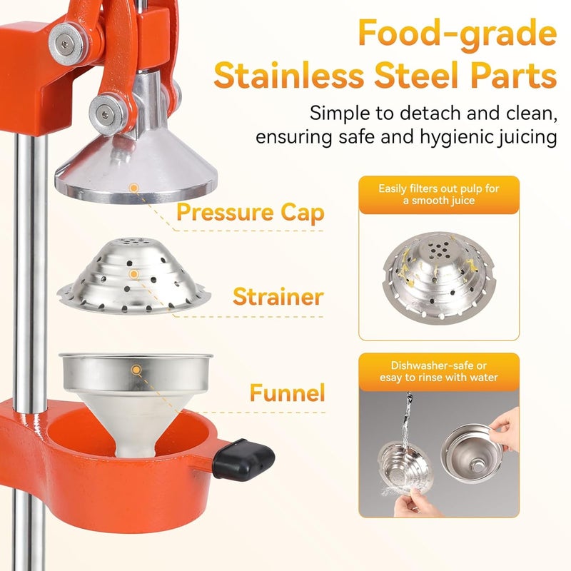 TONGCHANT TONGCHANT Cast Iron Orange Juice Squeezer of 15Inch Tall and 5Inch Diameter FunnelSturdy Heavy Duty Manual Juicer Lemon Press SqueezerEasytoClean Stainless Steel Juicer Hand PressOrange  - Image 3