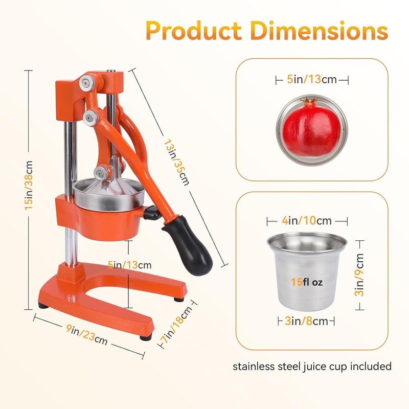 TONGCHANT TONGCHANT Cast Iron Orange Juice Squeezer of 15Inch Tall and 5Inch Diameter FunnelSturdy Heavy Duty Manual Juicer Lemon Press SqueezerEasytoClean Stainless Steel Juicer Hand PressOrange  - Image 5