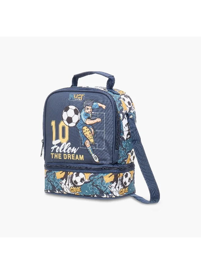 Must Lunch Bag-Football-2 Cmprt-7L-Age 5-8 (Polyester) Blue \ 24X12X20