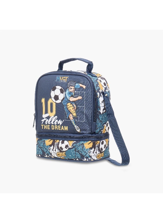 Must Lunch Bag-Football-2 Cmprt-7L-Age 5-8 (Polyester) Blue \ 24X12X20 - Image 2