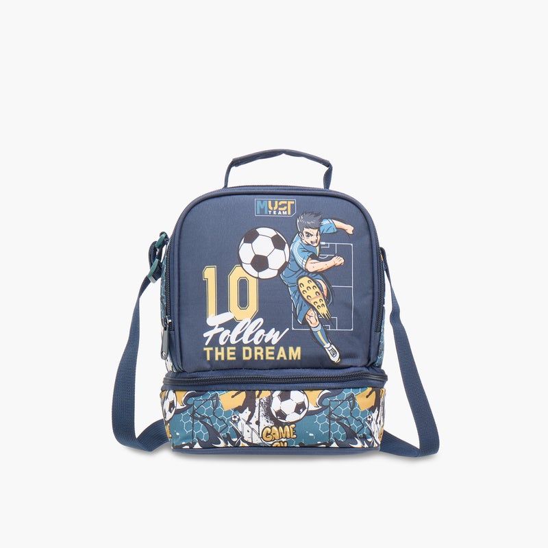 Must Lunch Bag-Football-2 Cmprt-7L-Age 5-8 (Polyester) Blue \ 24X12X20 - Image 1