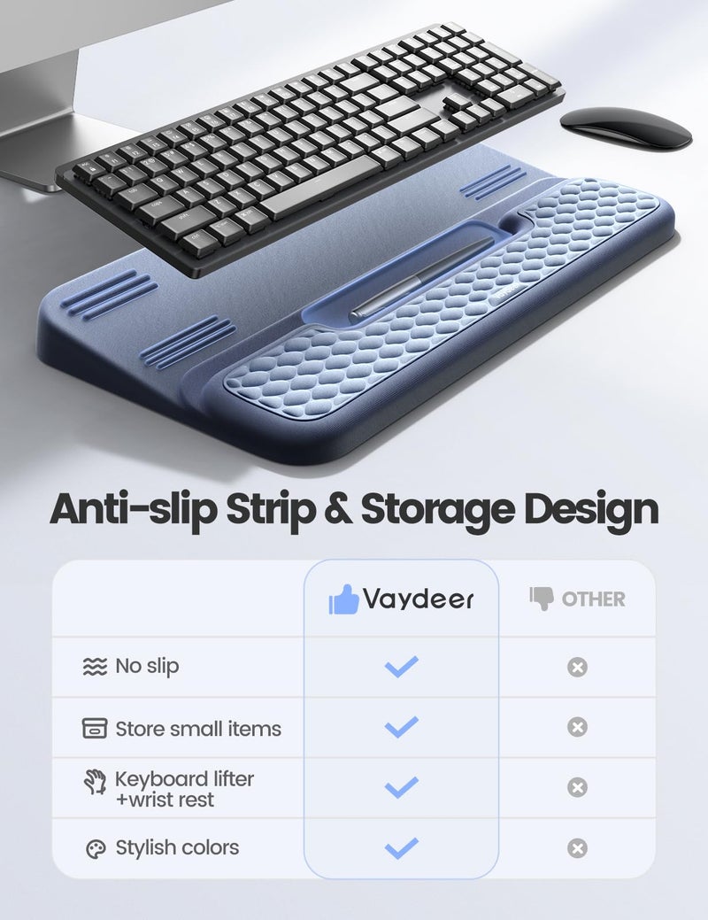 Vaydeer Wrist Rest with Keyboard Stand, Computer Wrist Support Pad, Ergonomic Keyboard Riser Holder Lift Tray with Wrist Pad, Soft Memory Foam Desk Cushion, Palm Arm Hand Typing for Office Home Gift - Image 3