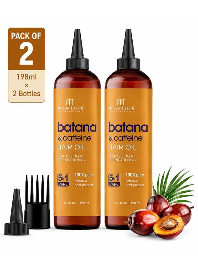 Batana & Caffeine Hair Oil Pack of 2 - 198ml Each | Hair Growth & Strengthening Treatment | Total 396ml | For All Hair Types