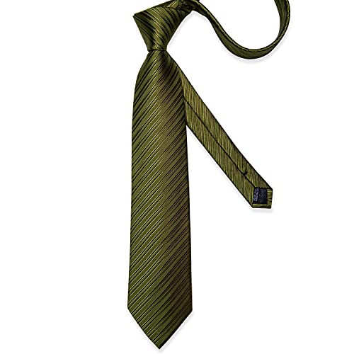 DiBanGu Mens Silk Necktie Solid Color Tie and Pocket Square Cufflink Tie Clip Set Woven Plain Ties for Men Wedding Party, Olive Green - Image 4