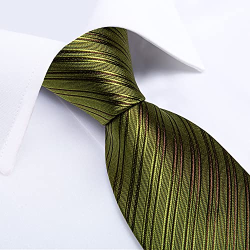 DiBanGu Mens Silk Necktie Solid Color Tie and Pocket Square Cufflink Tie Clip Set Woven Plain Ties for Men Wedding Party, Olive Green - Image 5