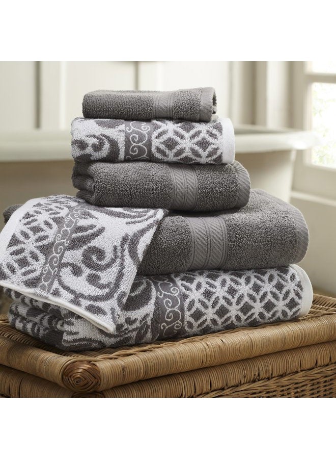 Modern Threads Trefoil Filigree 6-Piece Reversible Yarn Dyed Jacquard Towel Set - Bath Towels, Hand Towels, & Washcloths - Super Absorbent & Quick Dry - 100% Combed Cotton  - Image 1