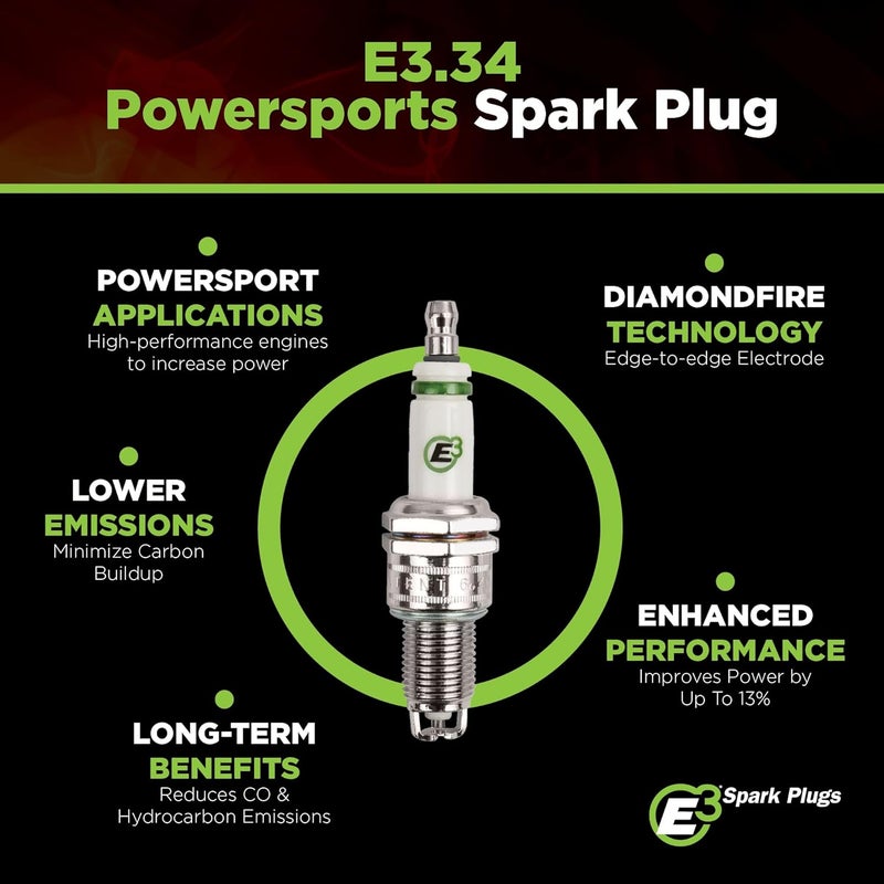 E3 Spark Plugs .34 Powersports Spark Plug for Motorcycles, ATVs, Snowmobiles, and More, Patented DiamondFIRE Technology, Pack of 1 - Image 1