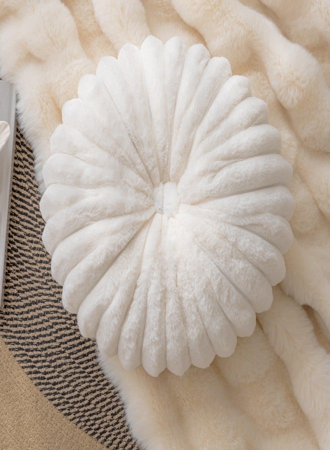 vctops Round Throw Pillow Soft Faux Fur Decorative Pillow Small Pumpkin Throw Pillow Cushion for Living Room Sofa Bed (White,13.7" Diameter) - Image 1