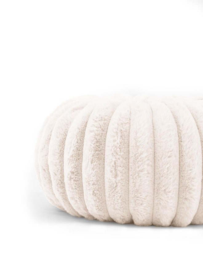 vctops Round Throw Pillow Soft Faux Fur Decorative Pillow Small Pumpkin Throw Pillow Cushion for Living Room Sofa Bed (White,13.7" Diameter) - Image 3