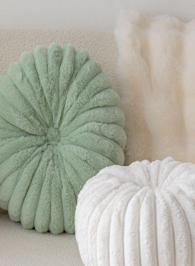 vctops Round Throw Pillow Soft Faux Fur Decorative Pillow Small Pumpkin Throw Pillow Cushion for Living Room Sofa Bed (White,13.7" Diameter) - Image 5
