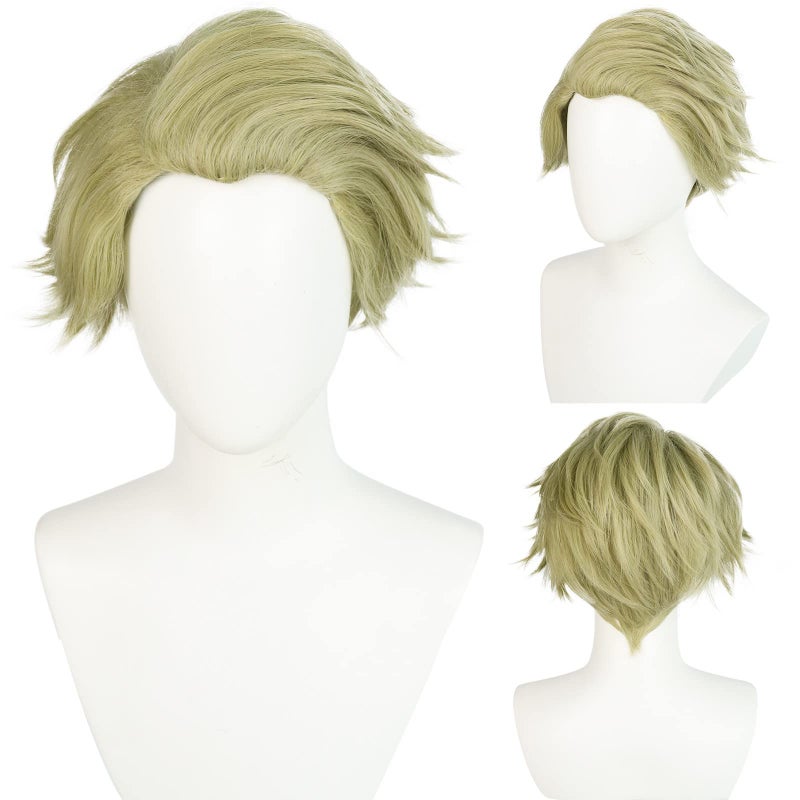 ANOGOL Hair CapLight Green Wigs Short Blonde Costume Synthetic Hair with Fringe Bangs Hairstyles for Greenish Blonde Anime Cosplay Costume Wig for Halloween Party Light Green Mens Cosplay Wigs