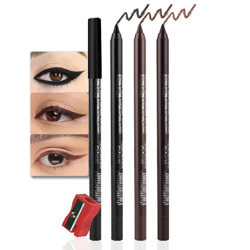 evpct evpct 3Pcs Black  Dark Brown  Brown Gel Glitter Matte Metallic Eyeliner Pencils Set for Women Waterproof Smudge Proof lapiz de ojos delineador de ojos contra el agua Eye Liner Makeup 01 02 16